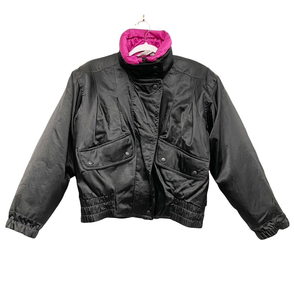 Vintage Summit Womens Size S Black Magenta Crop Winter Ski Puff Bomber Jacket